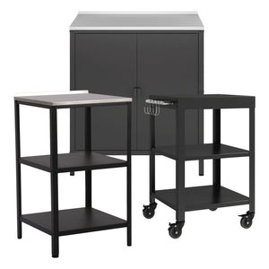 Ensemble d'extérieur Bolognano Étagère armoire et desserte Noir mat [casa.pro]