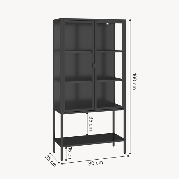 Vitrine Borshavisa en acier 2 portes 160x80x35 cm Noir [en.casa]