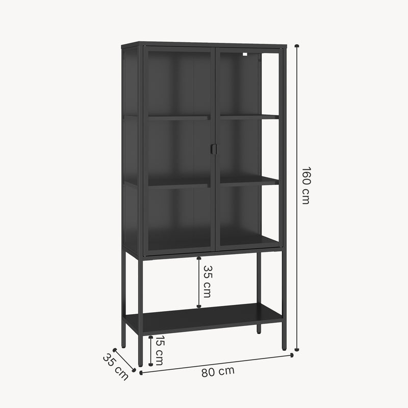 Croquis coté Armoire vitrée Borshavisa acier verre trempé 160 x 80 x 35 cm noir [en.casa]