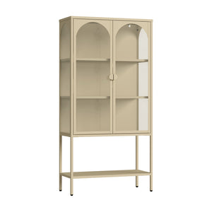 Armoire vitrine Klippestad acier verre trempé 160 x 80 x 35 cm camel [en.casa]