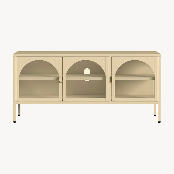 Buffet vitrine Klippestad acier verre 118 x 35 x 55 cm camel [en.casa]