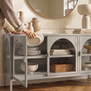 Buffet vitrine Klippestad acier verre 118 x 35 x 55 cm camel [en.casa]