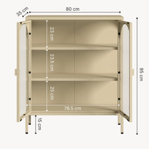 Buffet haut Klippestad acier verre trempé 95 x 80 x 35 cm camel [en.casa]