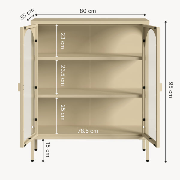 Buffet haut Klippestad acier verre trempé 95 x 80 x 35 cm camel [en.casa]