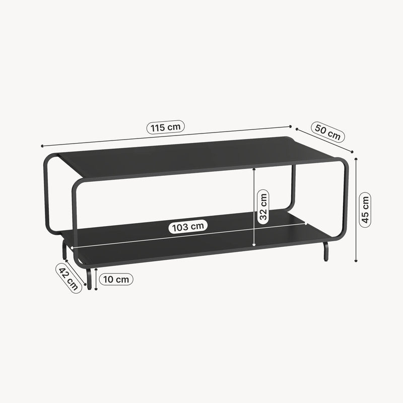 Croquis coté Table basse Færder acier 115 x 50 x 45 cm noir mat [en.casa]