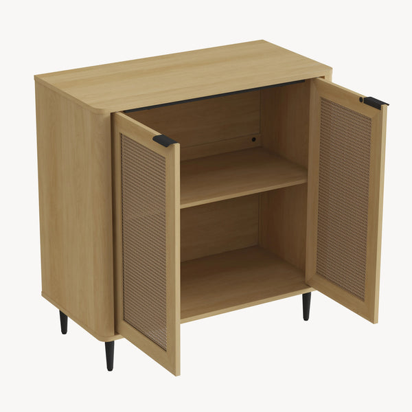 Buffet Lukhomso 83 x 80 x 40 cm effet chêne aspect rotin noir [en.casa]