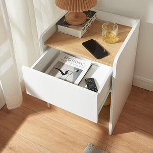 Table de chevet Kuorshare 55x42x37 cm Blanc/Aspect chêne [en.casa]