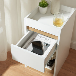 Table de chevet Lure 55x30x35 cm Blanc/Aspect chêne [en.casa]