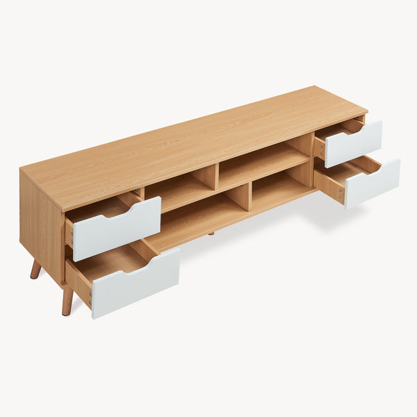 Meuble TV Bordkak 140x30x45 cm aspect chêne/blanc [en.casa]