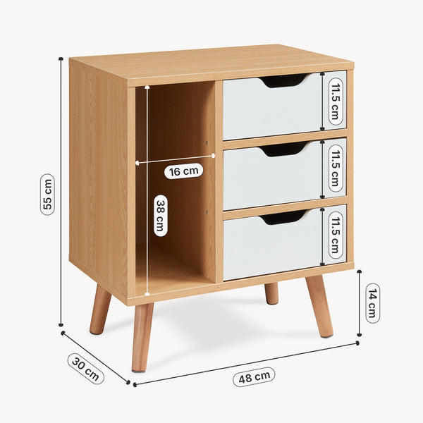 Table de chevet Bordkak 55x48x30 cm aspect chêne/blanc [en.casa]