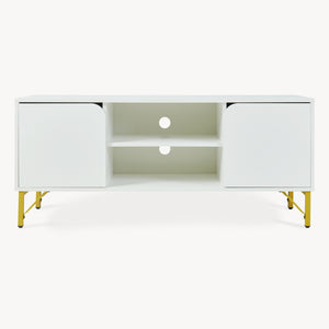 Meuble TV Reyri 120 x 39 x 52 cm blanc doré [en.casa]