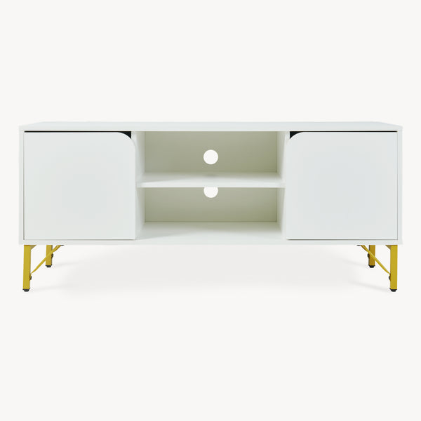 Meuble TV Reyri 120 x 39 x 52 cm blanc doré [en.casa]