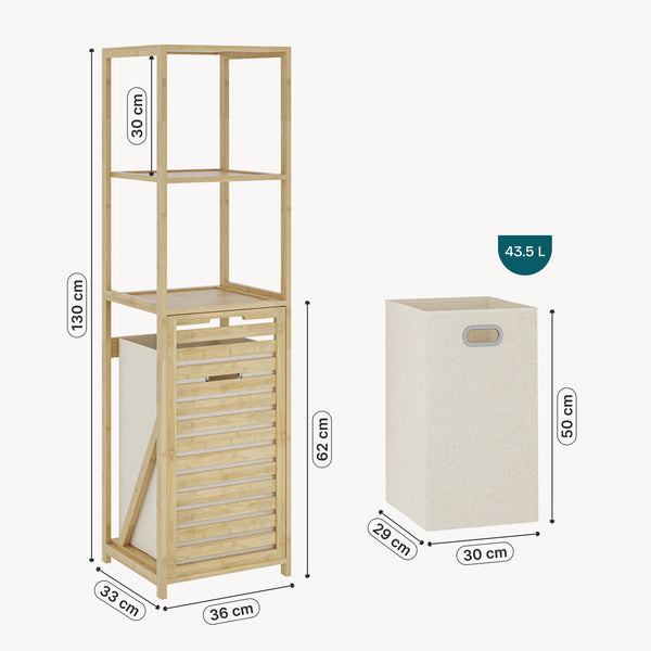 Étagère de salle de bain avec panier à linge Anun 130 x 36 x 33 cm bambou effet bois [en.casa]