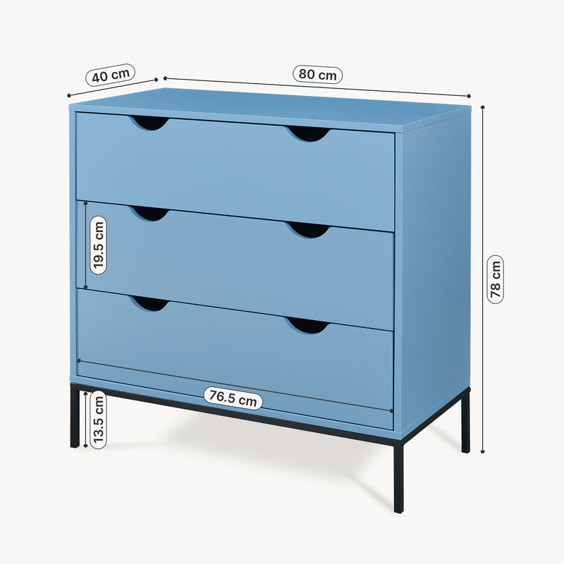 Croquis coté Commode Colwyn 78 x 80 x 40 cm bleu noir [en.casa]
