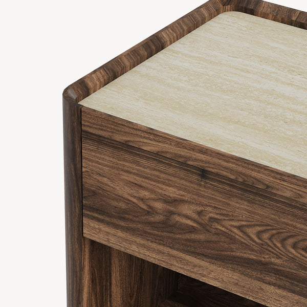 Table de chevet Trorlon 55x50x40 cm aspect noyer/travertin [en.casa]