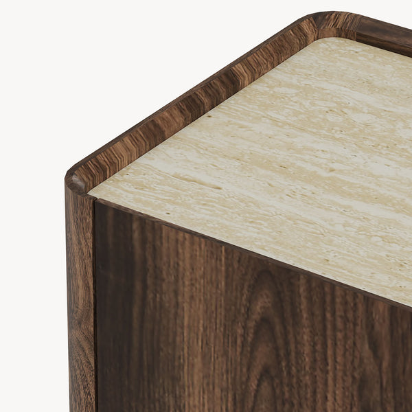 Buffet Trorlon 160x40x83 cm aspect noyer/travertin [en.casa]