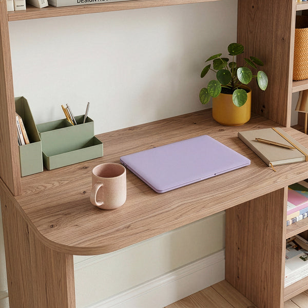 Bureau Onega avec étagère intégrée 143 x 114 x 40 cm effet bois [en.casa]