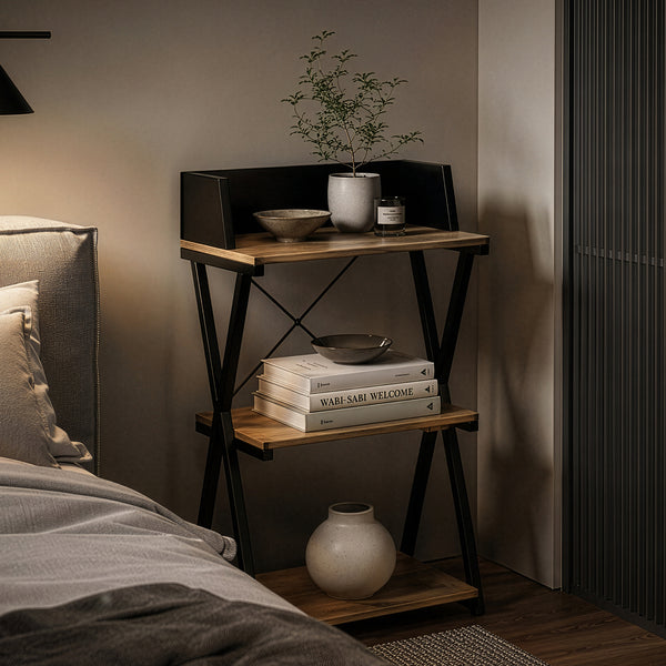 Étagère sur pied Kappespoo 84x50x30 cm Noir/Aspect chêne [en.casa]