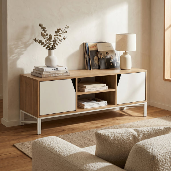 Meuble TV Kerrköndam 120x40x46 cm aspect chêne/blanc [en.casa]