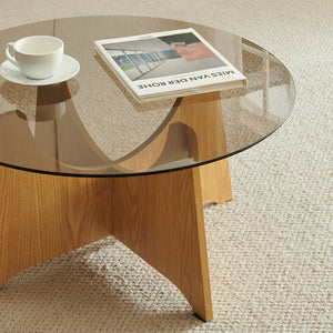 Table basse Omlar ronde Ø70x35 cm effet chêne / gris fumé [en.casa]