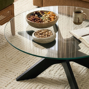 Table basse Imi avec plateau en verre Ø70x35 cm Noir/Gris [en.casa]