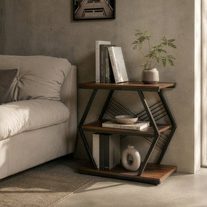 Table d'appoint Nolarg 65 x 30 x 61 cm noir / effet noyer [en.casa]