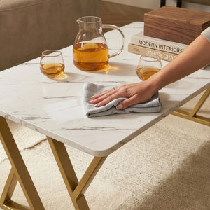 Table basse Nolu 120 x 60 x 46 cm doré / effet marbre, blanc [en.casa]