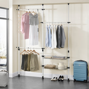 [en.casa] Portmanteau téléscopique Systéme d'étagères Accrochage pour élever des guêtrons 3 barres et 2 étagères Métal et Plastique Hauteur et Largeur réglable