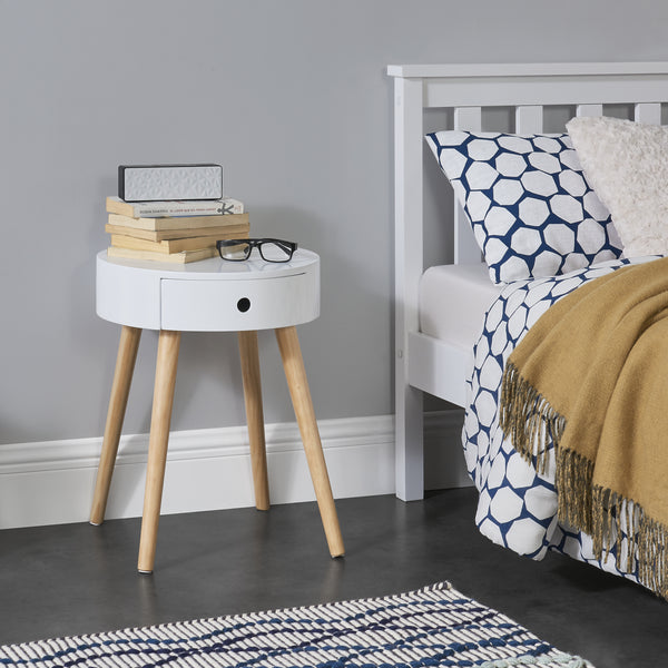 Table de chevet Aurich 50x38x38 cm avec tiroir Design rétro Blanc en.casa