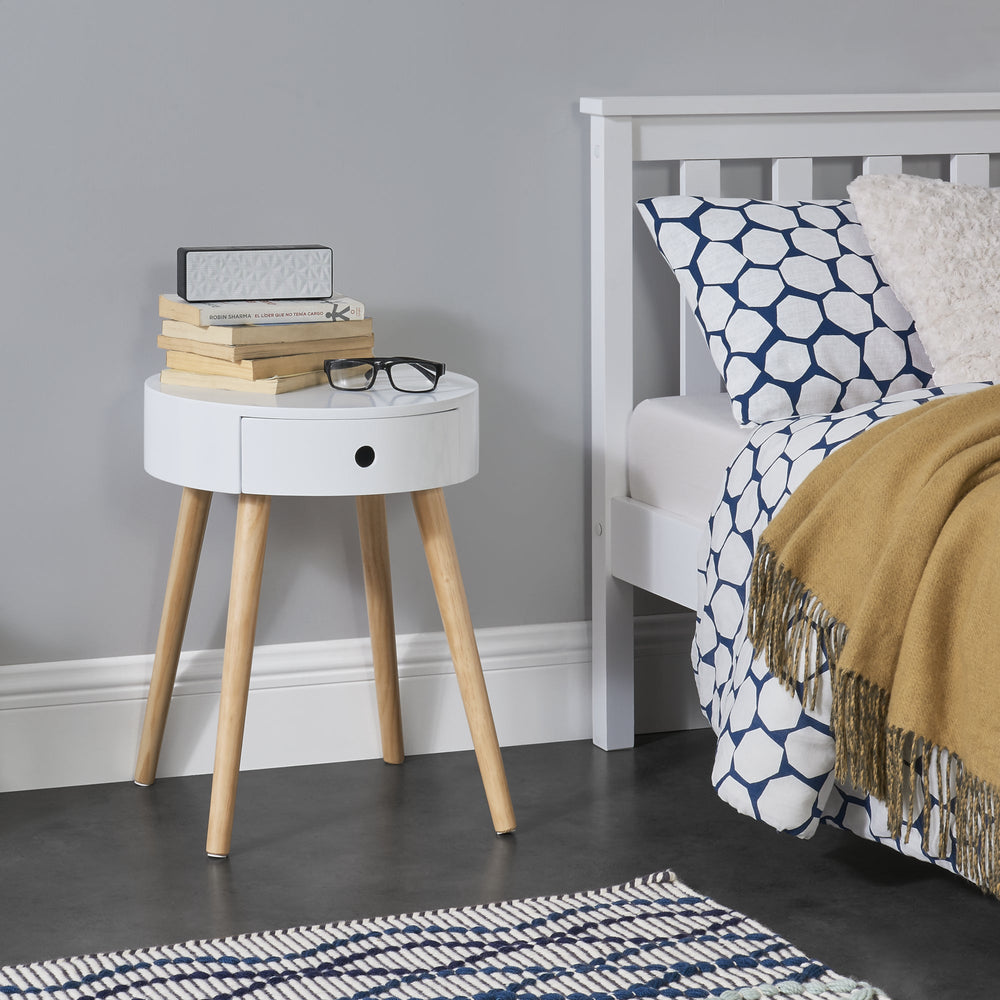 Nachttisch Aurich 50x38x38 cm mit Schublade Retrodesign Weiß en.casa - premiumXL