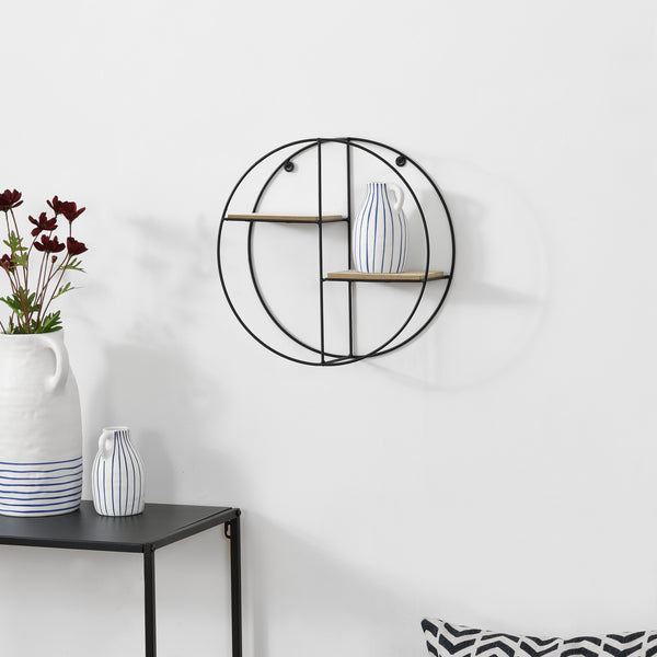 Étagère murale Lily 35x12x35 cm design rond avec 2 étagères Noir en.casa