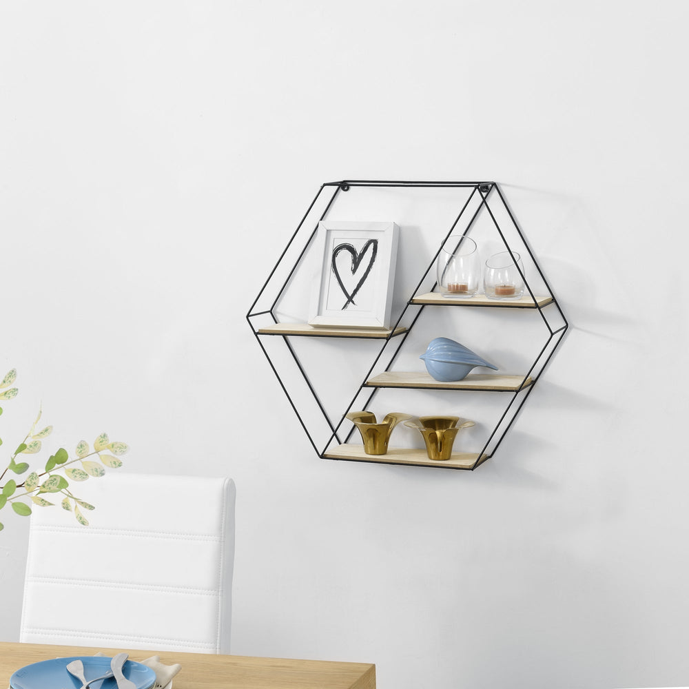 Étagère murale Flint 62x12x53 cm en forme d’alvéole avec 4 étagères noir en.casa - premiumXL