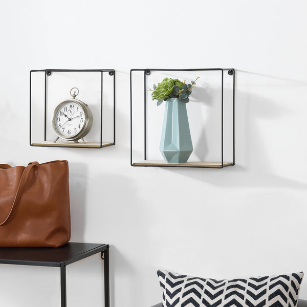 Étagère murale Eden 30x12x30 cm / 24x12x24 cm 2 pièces étagères noir en.casa