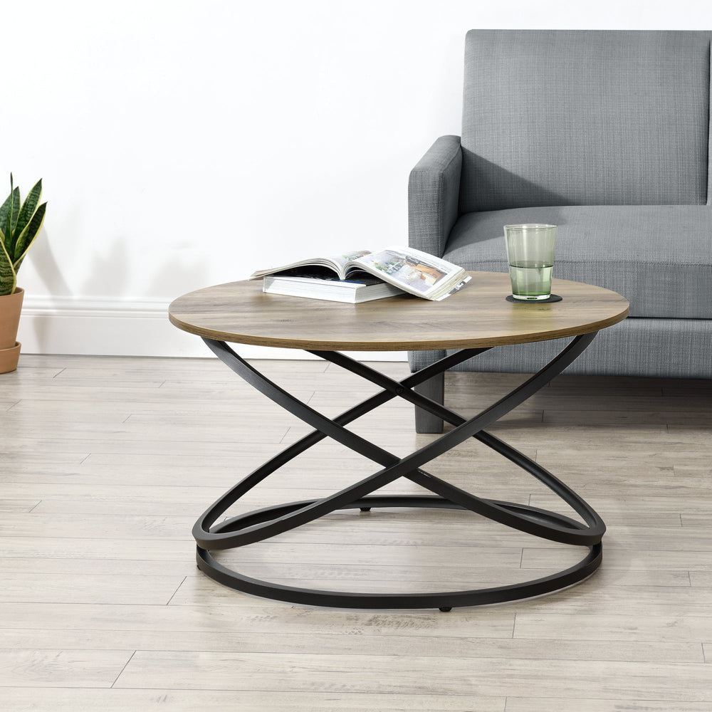 Table basse Dunedin Ø 79 cm couleur bois/noir en.casa - premiumXL