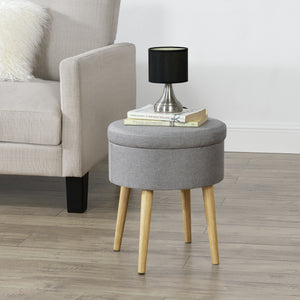 [en.casa] Petite Table Repose-pieds Tabouret Pouf Rembourré Couvercle Amovible Textile et Bois Couleur Bois Gris 42 x 36 cm
