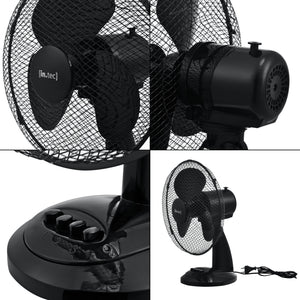 Ventilateur de table Ø 31 cm avec 3 vitesses Oscillant 40W Noir in.tec