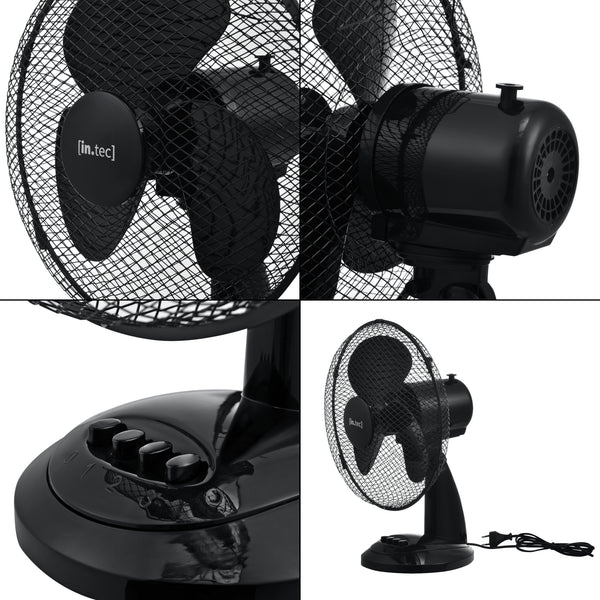 Ventilateur de table Ø 31 cm avec 3 vitesses Oscillant 40W Noir in.tec