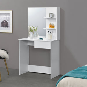 Coiffeuse Rustenburg 141x75x40 cm avec miroir et tiroir Blanc en.casa