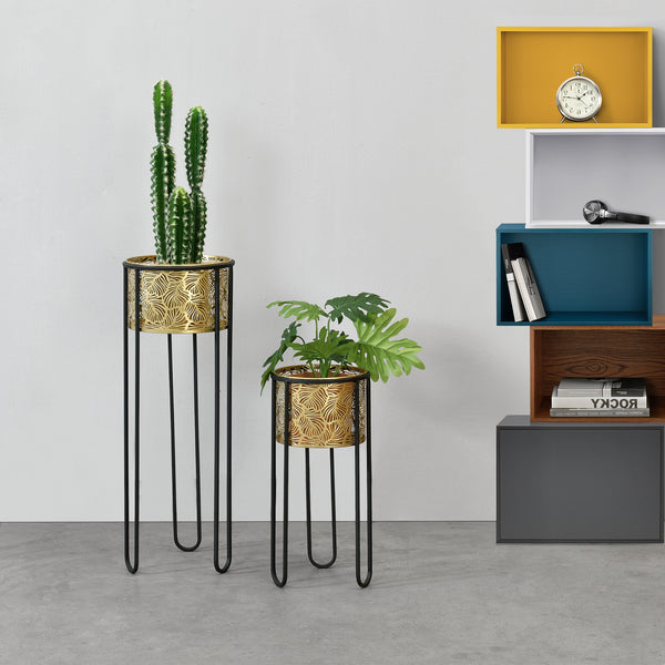 Support de pot de fleurs Modave 2 pcs Noir-doré en.casa
