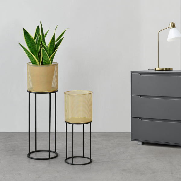 Support de pot de fleurs Manhay 2 pcs Noir-Doré en.casa