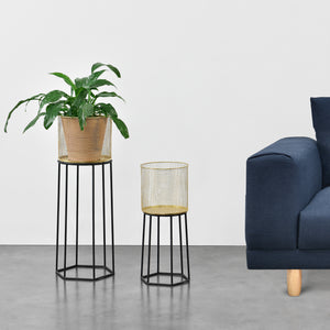 Support de pot de fleurs Merelbeke 2 pcs Noir-doré en.casa