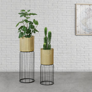 Support de pot de fleurs Maaseik 2 pcs. Noir-doré en.casa