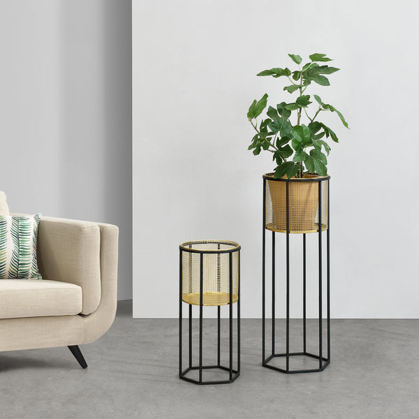 Support de pot de fleurs Malgedem 2 pcs. Noir-doré en.casa