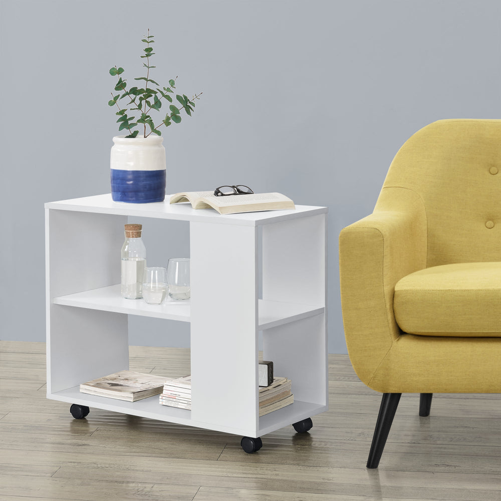 Table basse Älvdalen 60x70x35 cm avec étagère supplémentaire et roulettes verrouillables Blanc en.casa - premiumXL