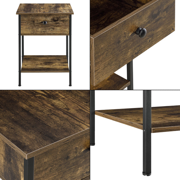 Table Basse Fagersta avec Tiroir et Étagère 55 x 40 x 40 cm Effet Bois Foncé Noir [en.casa]