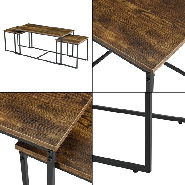 Set de 3 tables gigognes Haparanda Effet bois foncé Noir mat [en.casa]