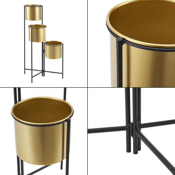 Porte-plantes Haasdonk 3 pièces Noir couleur laiton [en.casa]