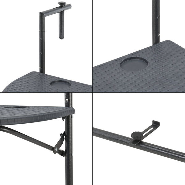 Table suspendue de balcon Cicala 84x60x64 cm Demi-circulaire Acier Gris foncé [en.casa]