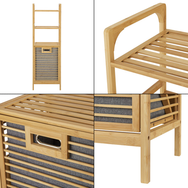 Meuble de rangement à linge Tidaholm en bambou avec étagère 118 x 39,5 x 30,5 cm [en.casa]