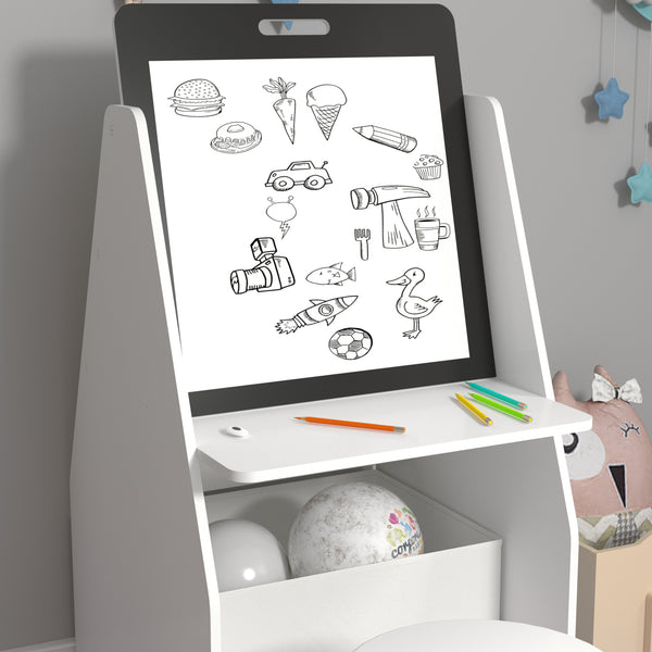 Bureau d'enfant et tabouret Ferrol avec tableau blanc intégré [en.casa]
